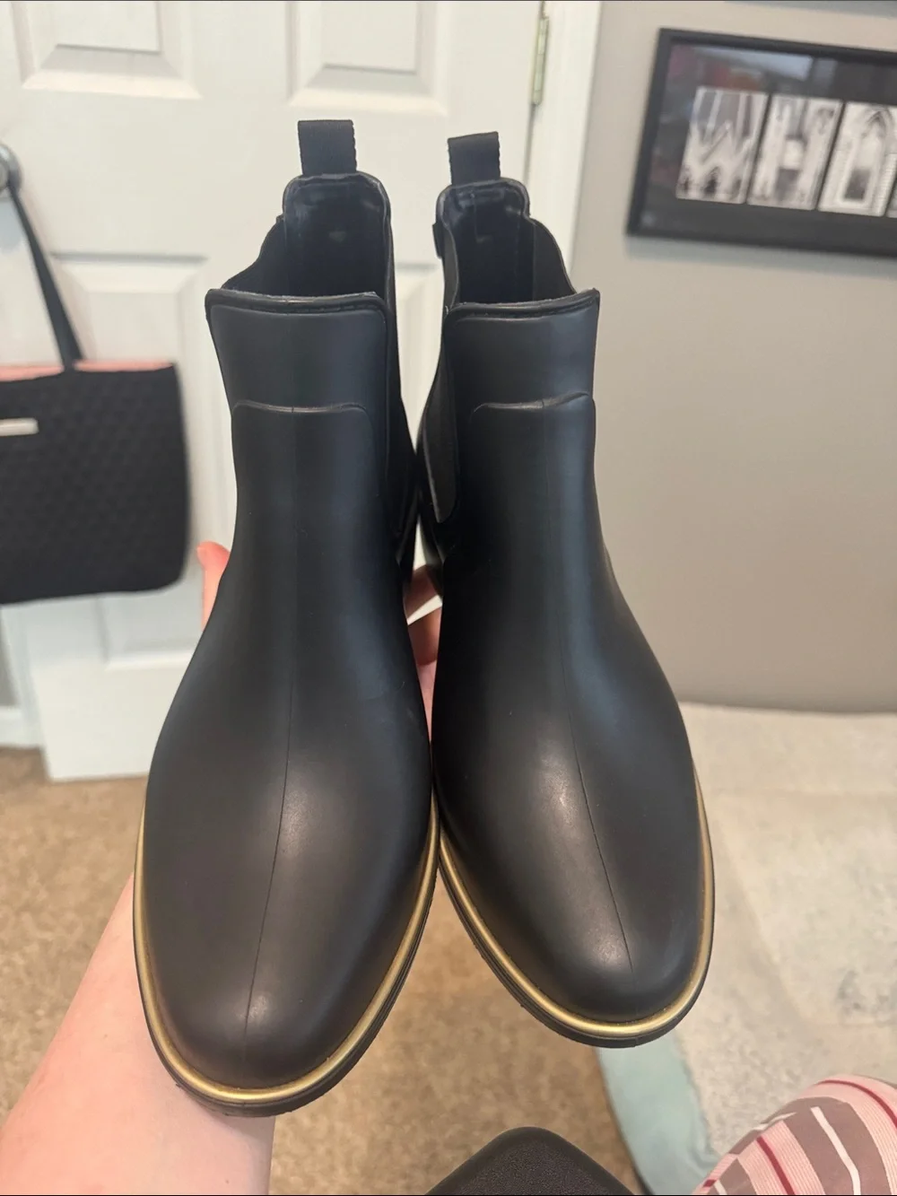 kate spade Black Chelsea Rain Boot with Gold Accent